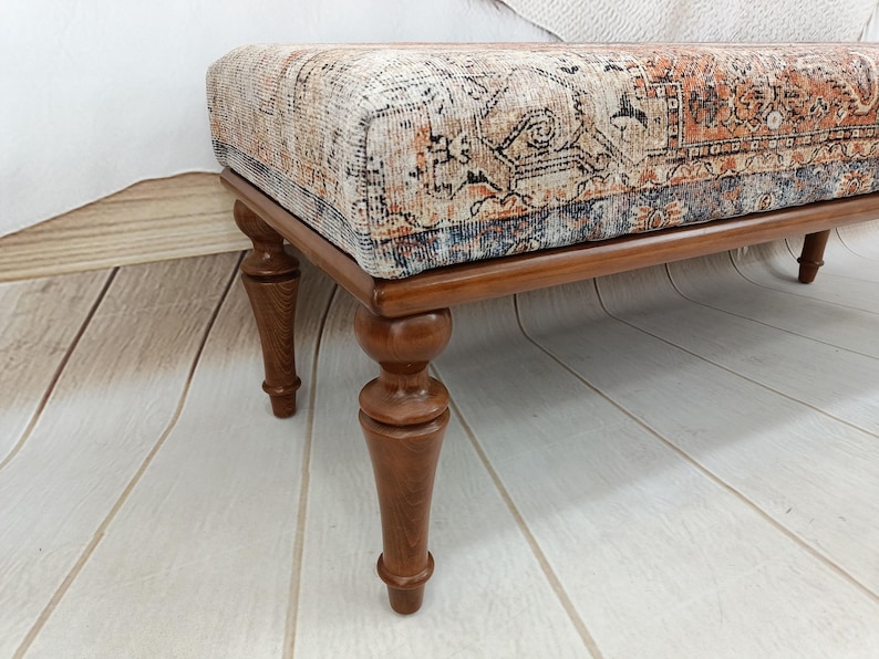 Upholstered Bedroom Bench, Turkish Rug Ottoman, Wooden Coffee Table, Kitchen Furnitures, Window Bench Seat, Padded Pouffe Ottoman, BENCH 794 image 2