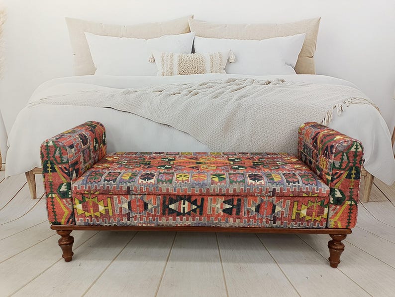 Armed Ottoman Bench, Living Room Bench, Upholsterd Sofa Couch, Handmade Furniture, Hallway Bench, Storage Bench, Yoga Seat, ST 18x51 881 image 5