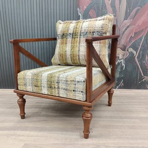 handmade wood work armchair, vintage kilim upholstered padded chair, reading chair, ethnic chair, turkish rug chair, Armchair 04