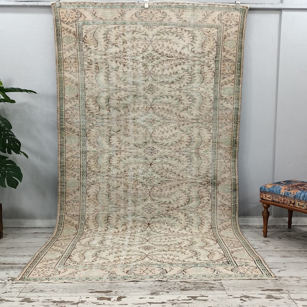 handmade turkish rug, protective rug, antique rug, dining room rug, ivy design rug, vintage area rug, 5.5x9.4 ft, organic wool rug, VT 5188