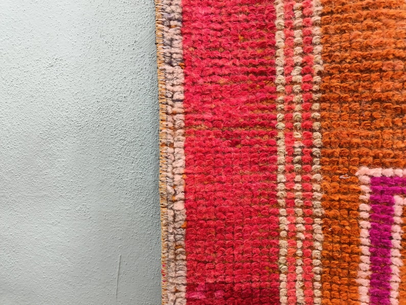 pink oushak rug, rug with fringes, pastel decor rug, eco friendly rug, soft pile rug, turkish vintage rug, soft runner, 3 x 11.5 ft, VT 4597 image 7