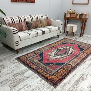 Handmade rug, Turkish rug, Anatolian area rug, Wool rug, Geometric rug, Vintage rustic rug, Nomadic rug, Organic rug, 4.1 x 7.3 ft, VT 2318 image 2
