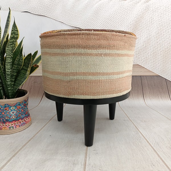 Reposapiés otomano, Banco tapizado, Banco Kilim, Sillón puf, Silla puf, Banco de zapatos, Taburete de maquillaje, Silla de suelo, Taburete bajo, FS 19