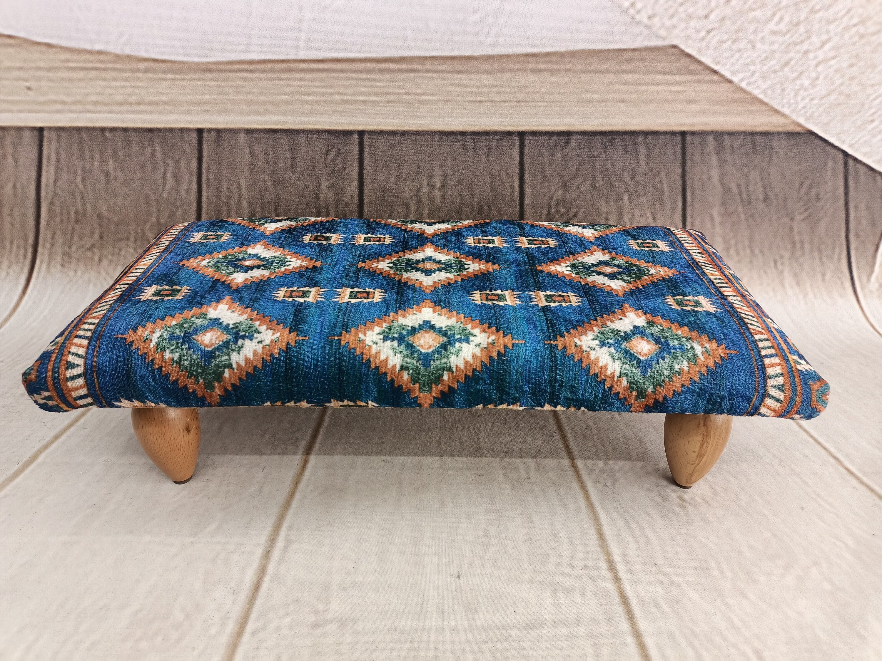 Footrest Elevated Foot Stool Adjustable Rest Rolling Wheels Tapestry Wooden