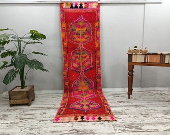 bohemian rug, rugs for hallway, nomadic rug, herki rug, turkish rug, lovely rug, oushak rug, vintage rug, corridor rug, 3 x 10.8 ft, VT 4594