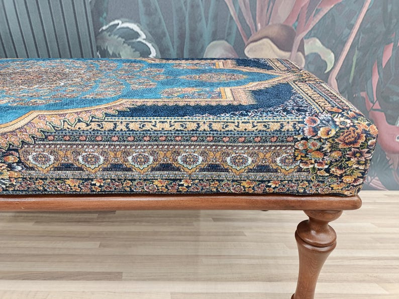 bedroom ottoman bench, wood bench, boho chair, dining table bench, footstool bench, turkish rug bench, upholstered bench, Bench 867