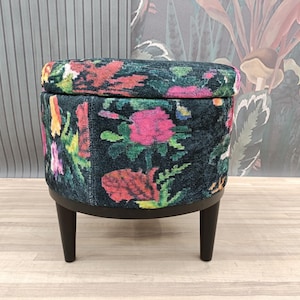 Storage round ottoman, Handmade footstool, Vanity stool, Book box stool, Kilim pattern bench, Upholstered bench, FS 880-2