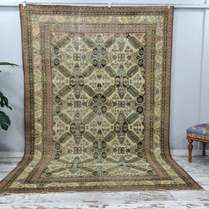 fabulous rug, vintage oushak rug, ethnic rug, living room rug, earth tone rug, turkish rug, large rug, traditional rug, 6.5x9.4 ft, VT 5209