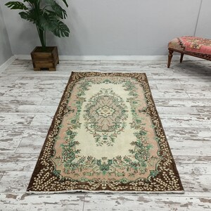 botanical rug, handmade wool rug, multicolor rug, turkish oushak rug, foyer rug, rug for gift, vintage rug, amazing rug, 3.8x6.9 ft, VT 764