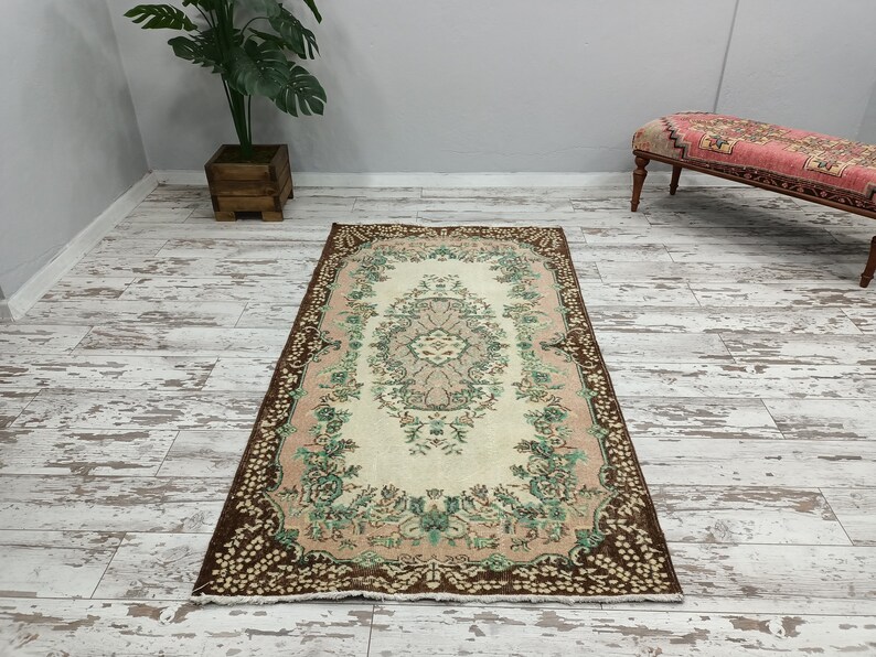 botanical rug, handmade wool rug, multicolor rug, turkish oushak rug, foyer rug, rug for gift, vintage rug, amazing rug, 3.8x6.9 ft, VT 764