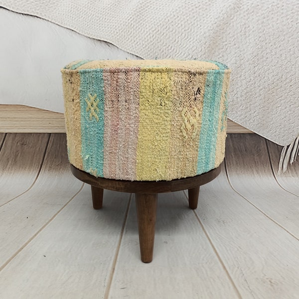 Pouf for bedroom, Bean bag ottoman, Upholstered bench, Kilim pouffie, Tripod stool, Vanity bench, Dining room chair, Accent stool, FS 1037