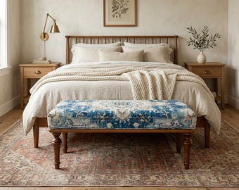 ottoman bench, footstool bench, upholstered bench, turkish rug bench, handmade furniture, piano bench, entry bench, 18x18x48, BENCH 869