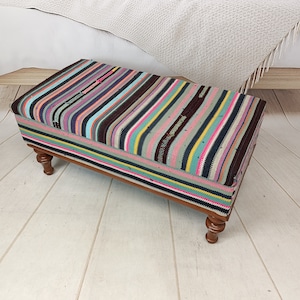 Upholstered bench, Kilim trunk, Storage ottoman, Handmade furniture, Entryway bench, Folding Storage, Footstool Bench, ST 18x36 263