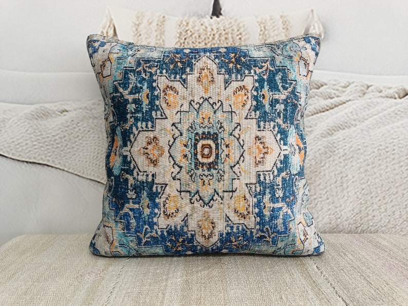 lumbar pillow, pillow with flowers, blue pillow cover, throw decor pillow, authentic pillow, mini pillow sham, beeding pillow,