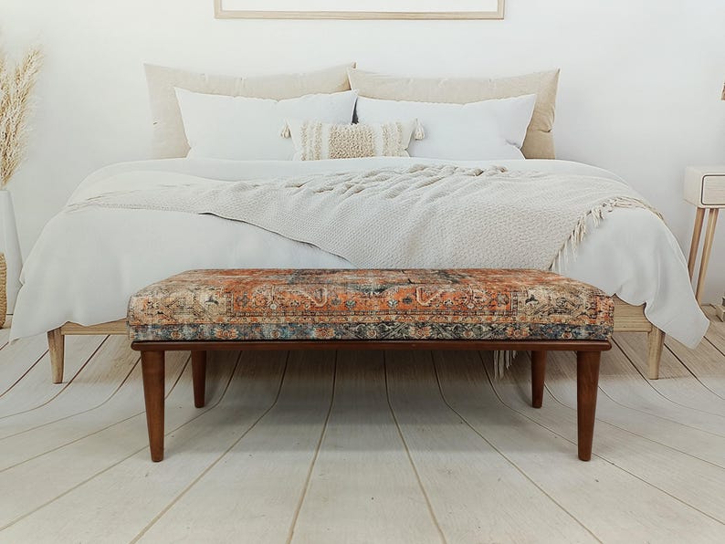 Upholstered Bedroom Bench, Turkish Rug Ottoman, Wooden Coffee Table, Kitchen Furnitures, Window Bench Seat, Padded Pouffe Ottoman, BENCH 794 image 12