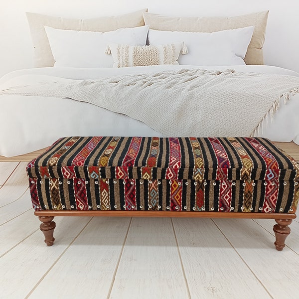 Wooden divider, Shoe bench, Kilim bench, Storage ottoman bench, Multifunctional bench, Rectangular sofa stool, Foot rest stool, STORAGE 23