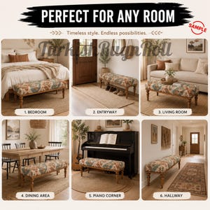 The image is a collage of six different rooms, each with a unique piece of furniture or decor, showcasing various styles and functions.