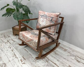 Padded chair, Rocking chair, Handmade armchair, Wood work chair, One seat  chair, Living room chair, Rest chair, Nursery chair, RC 794