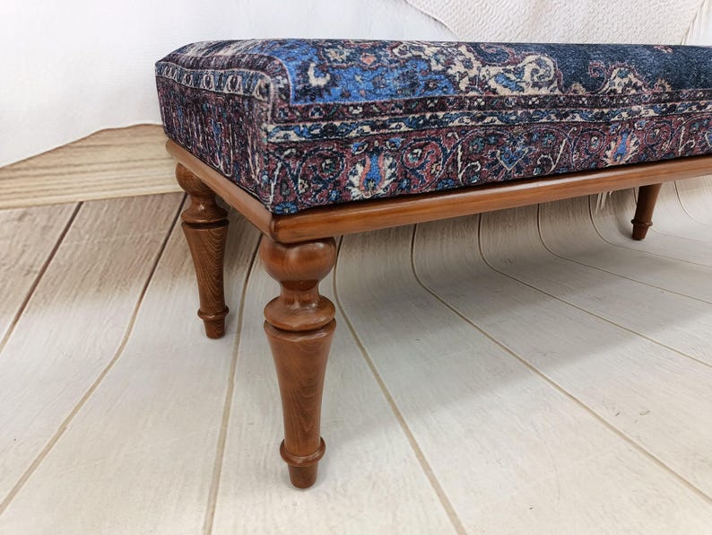 Handmade Furniture, Upholstered Bench, Hallway Bench, Wooden Coffee Table, Boho Chair, Kitchen seat, Navy rug Bench, Footstool , Bench 876 image 4