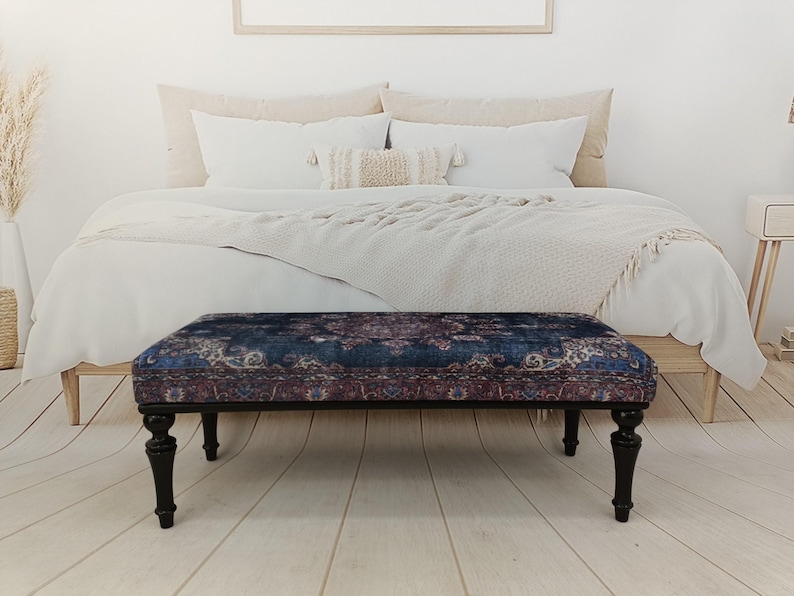 Handmade Furniture, Upholstered Bench, Hallway Bench, Wooden Coffee Table, Boho Chair, Kitchen seat, Navy rug Bench, Footstool , Bench 876 image 12