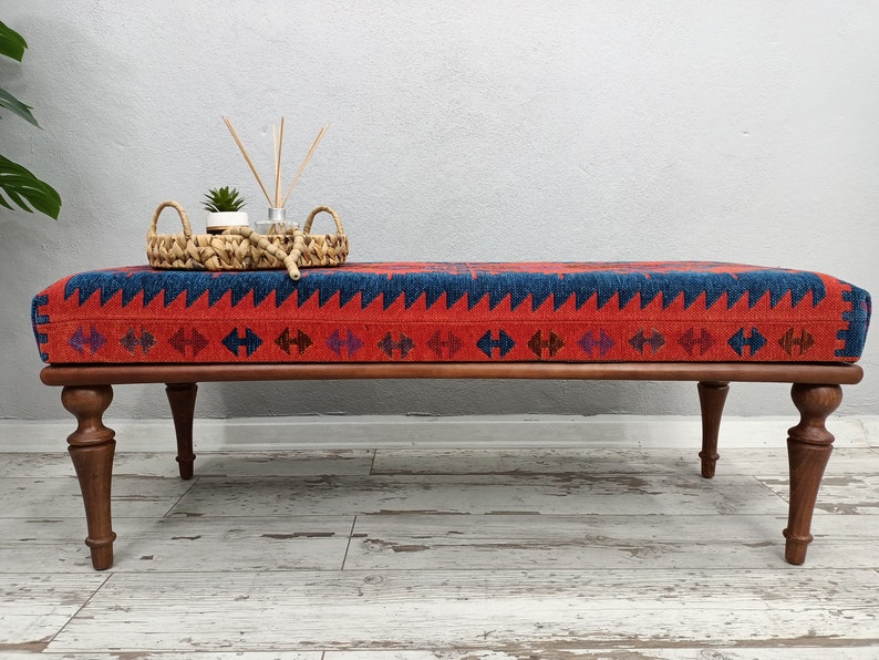Kilim Rug Bench Ottoman Bench Upholstered Bench Handmade Etsy