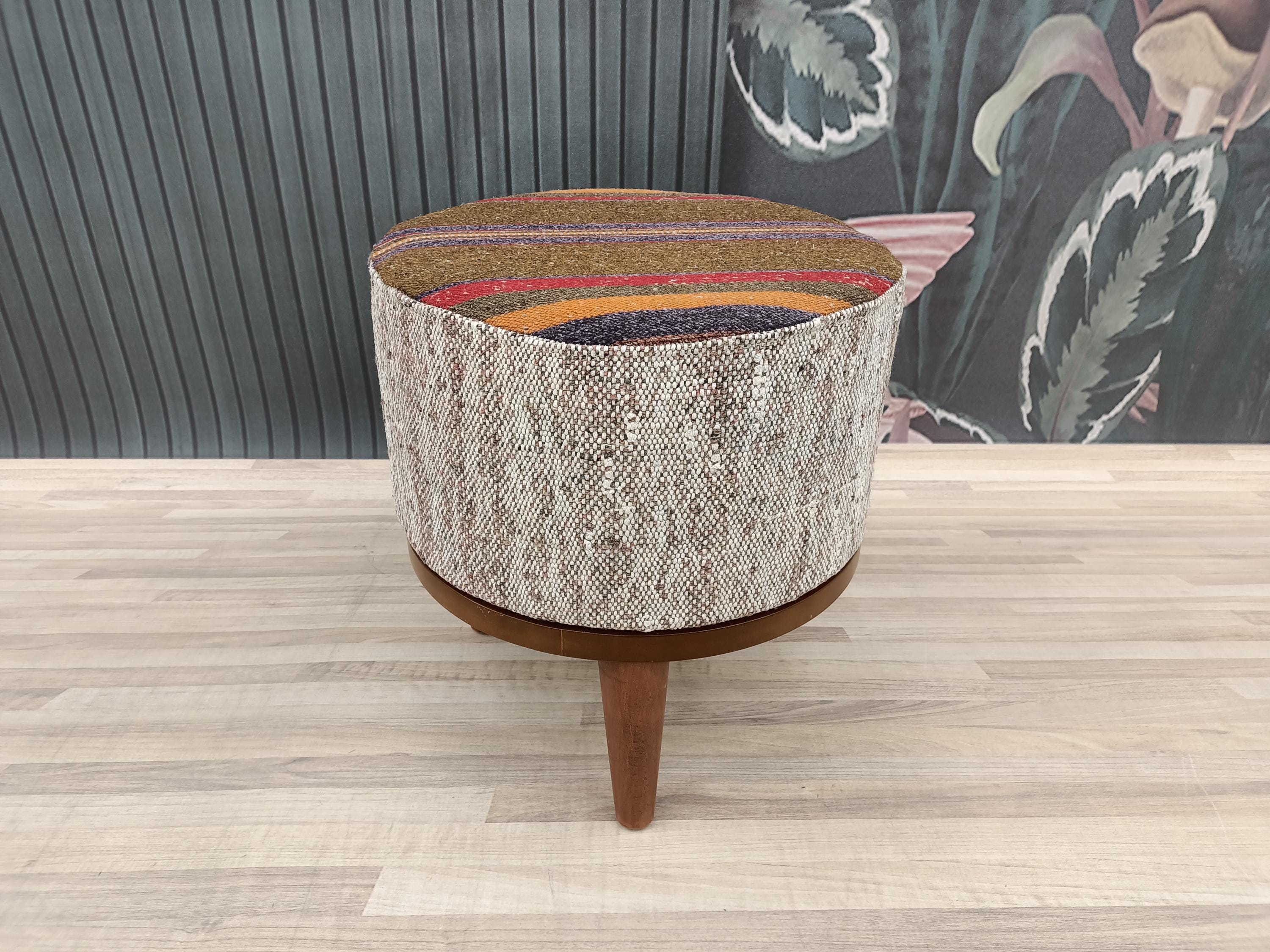 Kilim Covered Stool, Pouf Stool, Meditation Stool, Ottoman for Bedroom ...