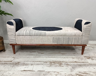 Lounging bench, Handmade furniture, Ottoman bench with arms, Storage bench, Saloon bench, Meditation seat, Modern upholstered, ST 18x51 886