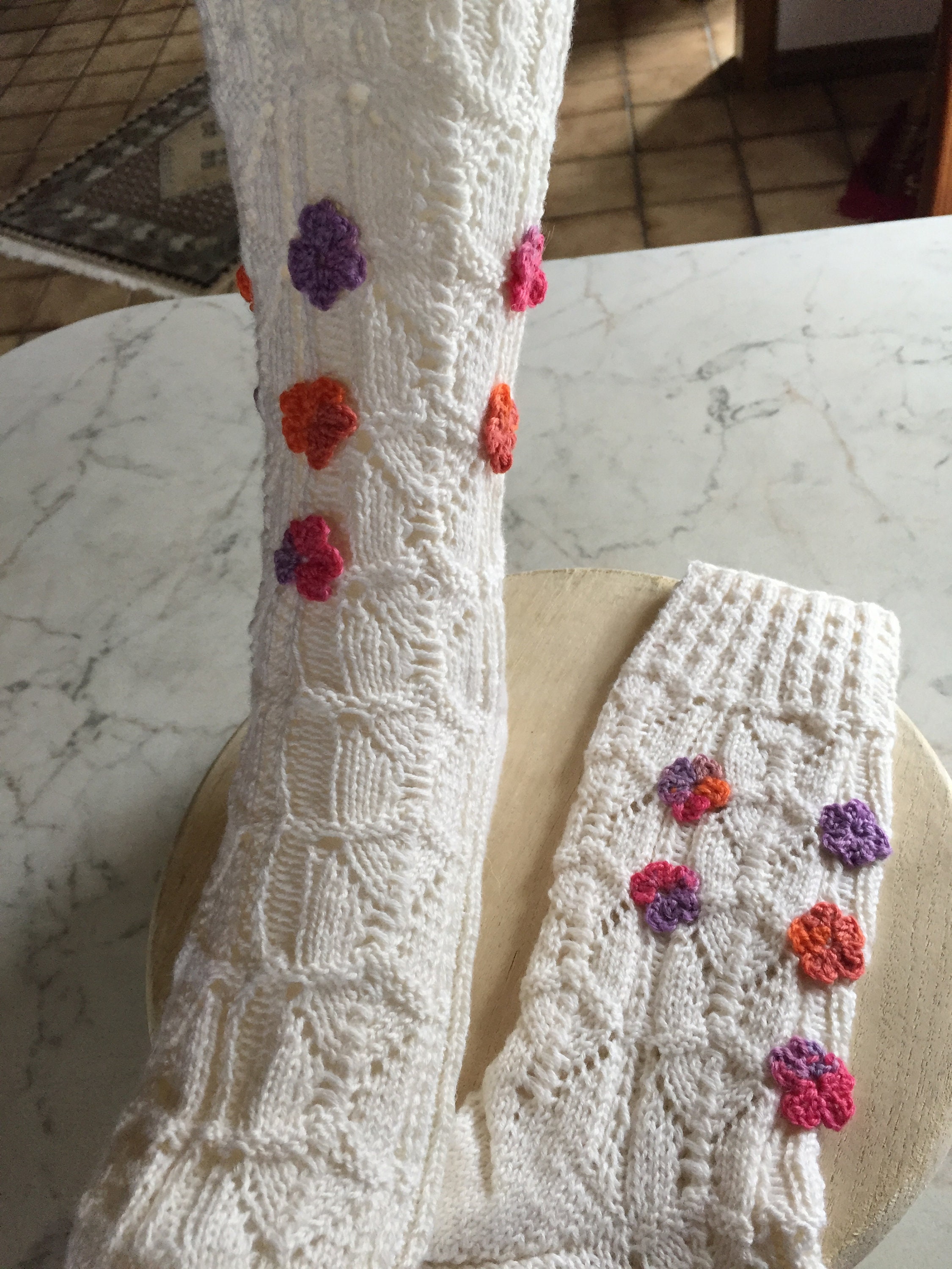 Handknitted socks with flowers Etsy