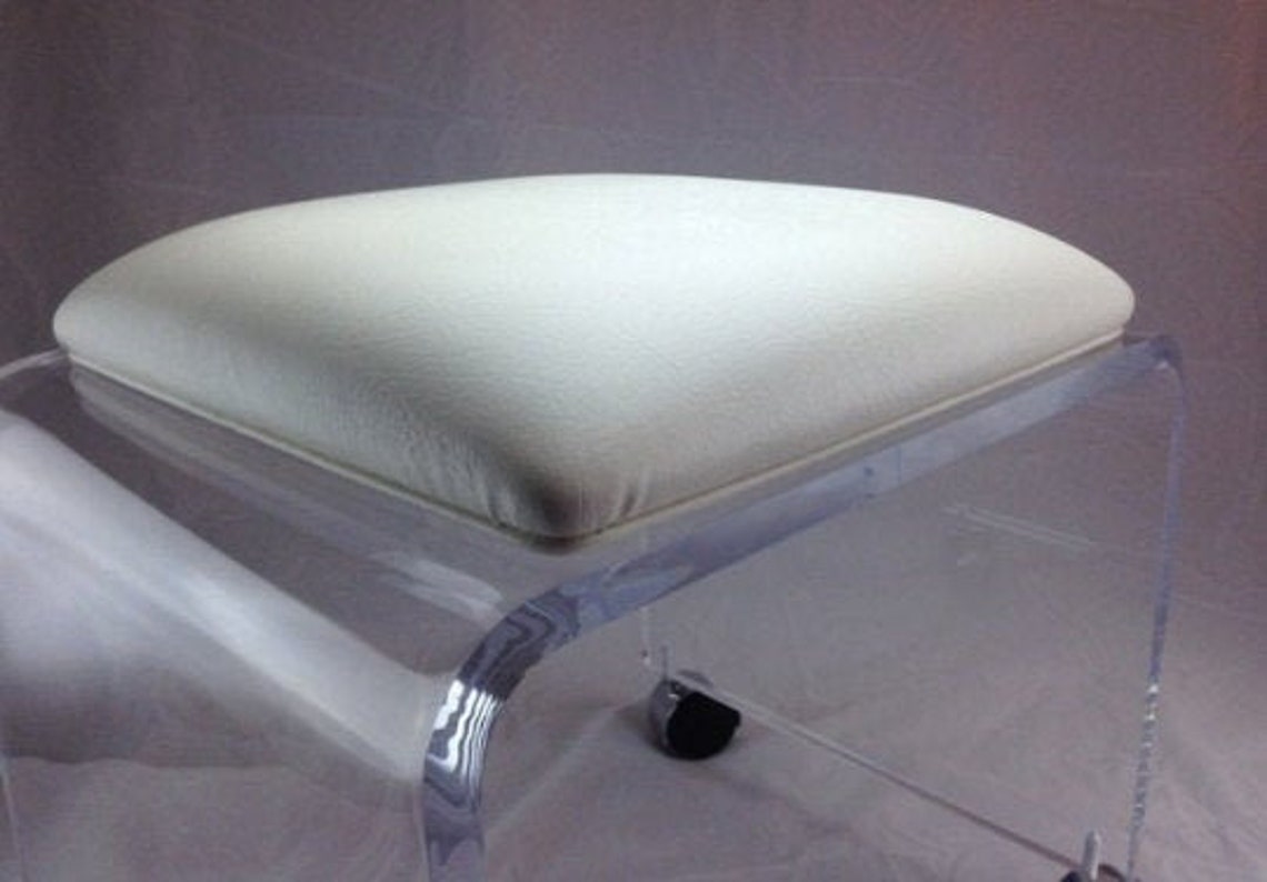 Clear Acrylic Vanity Bench With White Vinyl Cushion and Chrome Etsy