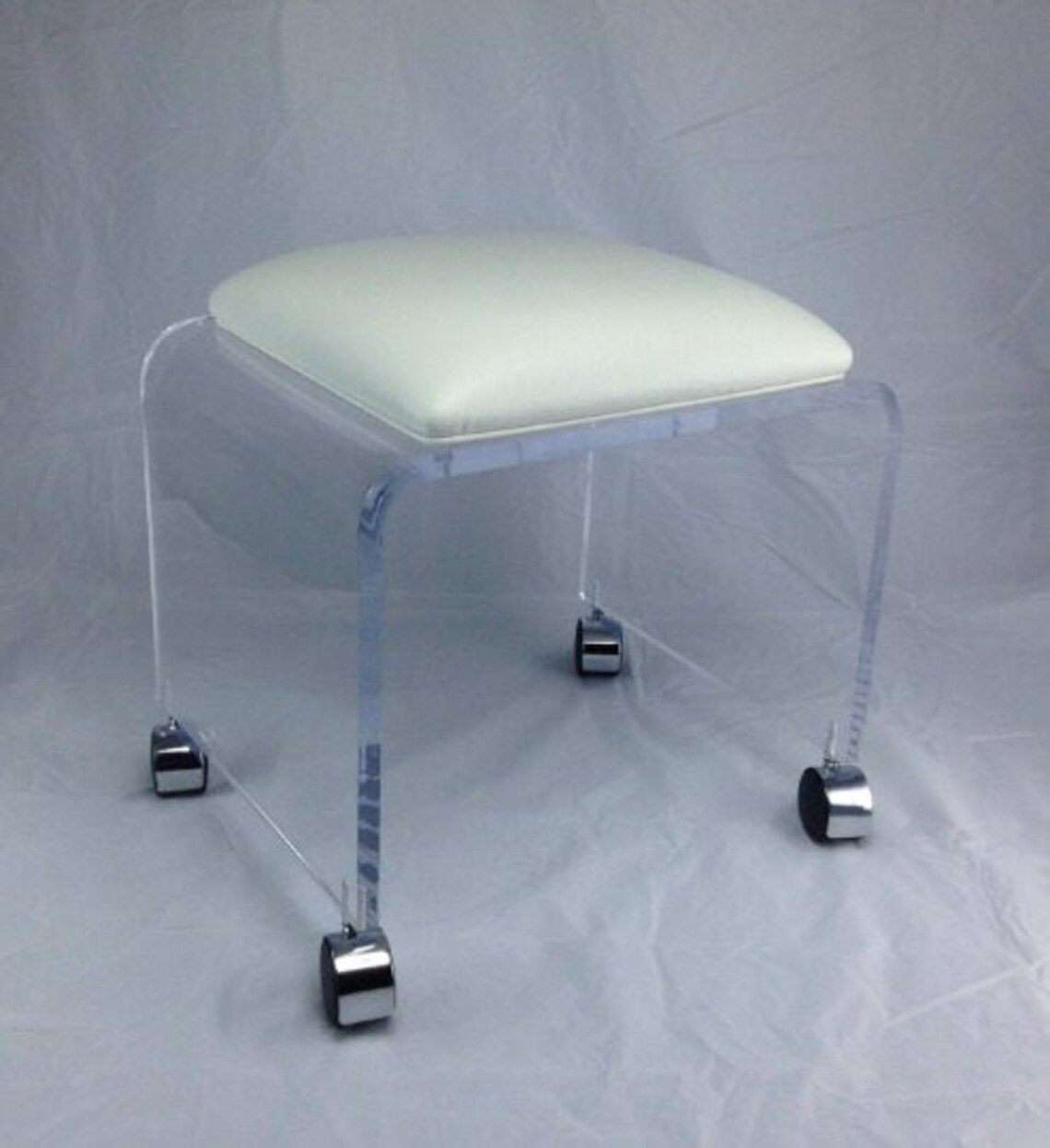 Clear Acrylic Vanity Bench With White Vinyl Cushion and Chrome Etsy