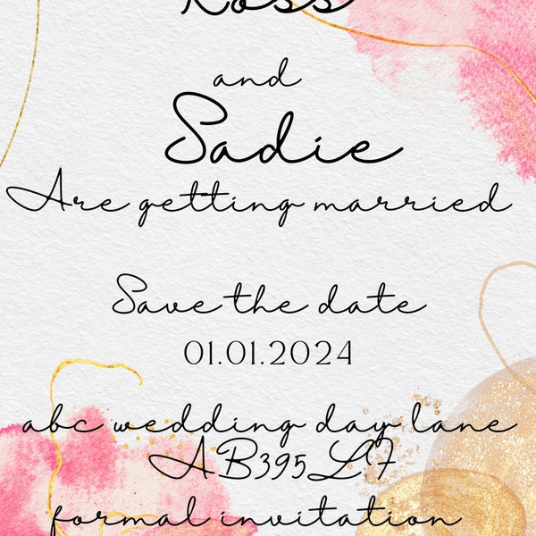 Pink and gold water color   Wedding save the date