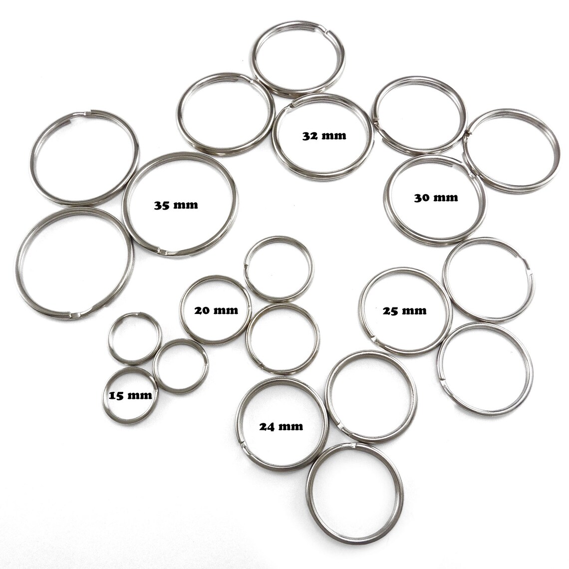 Split Ring Keyring 15mm 16mm 20mm 24mm 25mm 30mm 32mm 35mm Ideal for ...