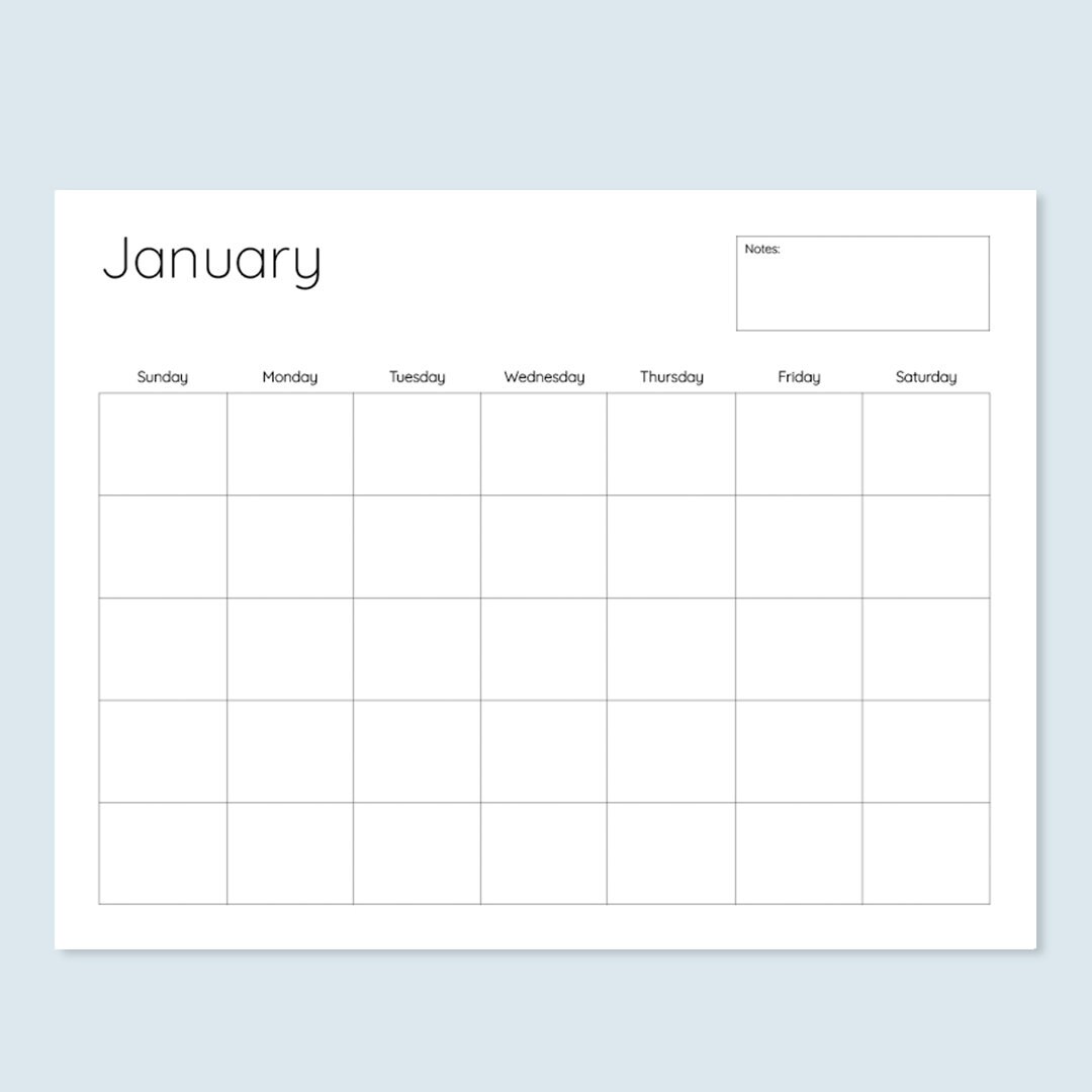 Monthly Blank Calendar, Simple Design, Digital Download, 11in X 8.5in ...
