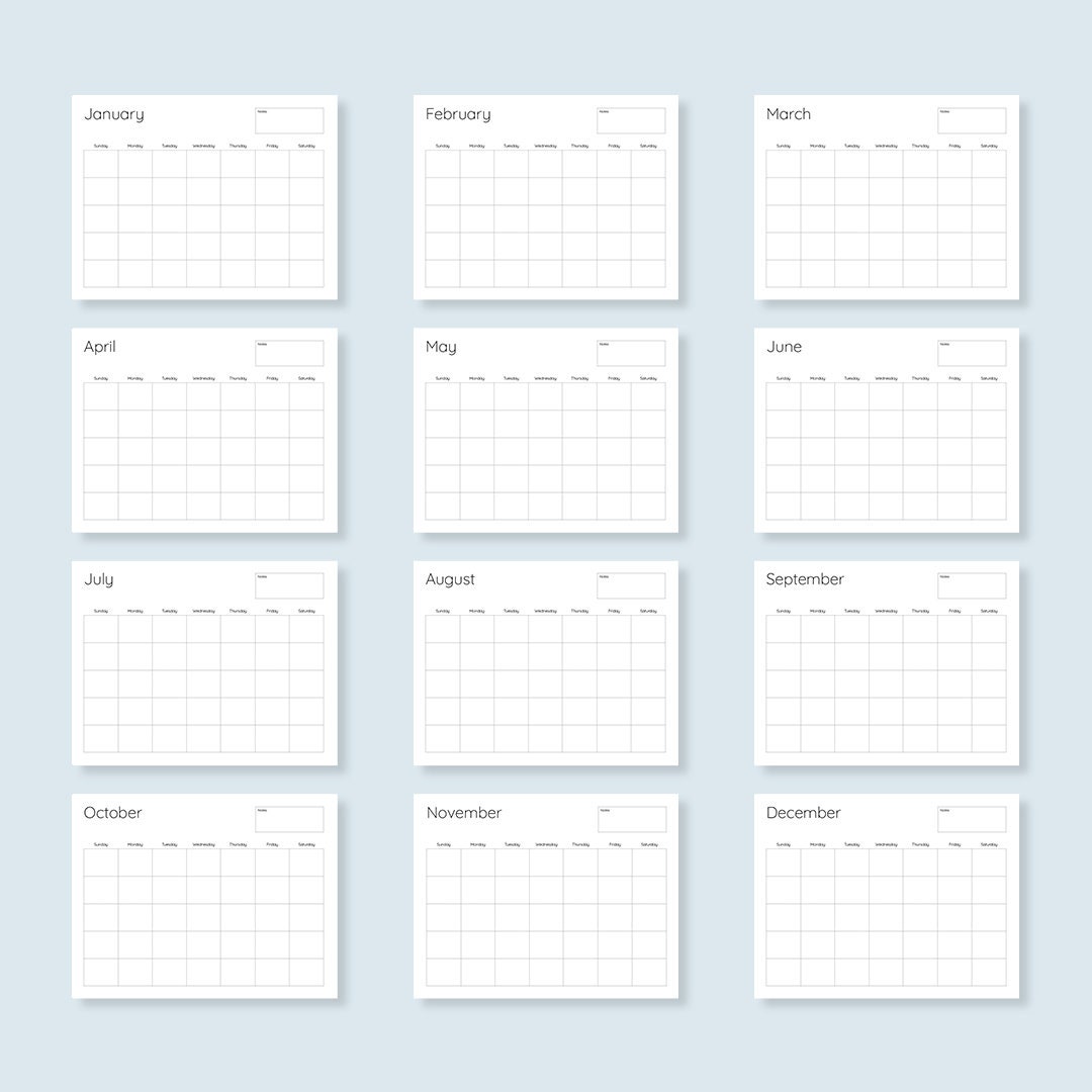 Monthly Blank Calendar, Simple Design, Digital Download, 11in X 8.5in ...