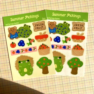 Summer Pickings Sticker Sheet— Cottagecore Kawaii Journaling Polco Bujo Planner Vinyl Stickers