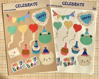 Kawaii Party Sticker Sheet— Cute Aesthetic Korean Deco Stationary Journal Planning Polco Bujo Vinyl Stickers