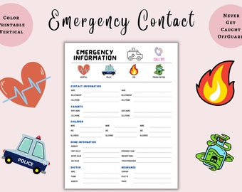 Emergency Contact List | Emergency Contact Sheet | Home Emergency | Nanny Information | Medical Contact | Digital Prints | Instant Download