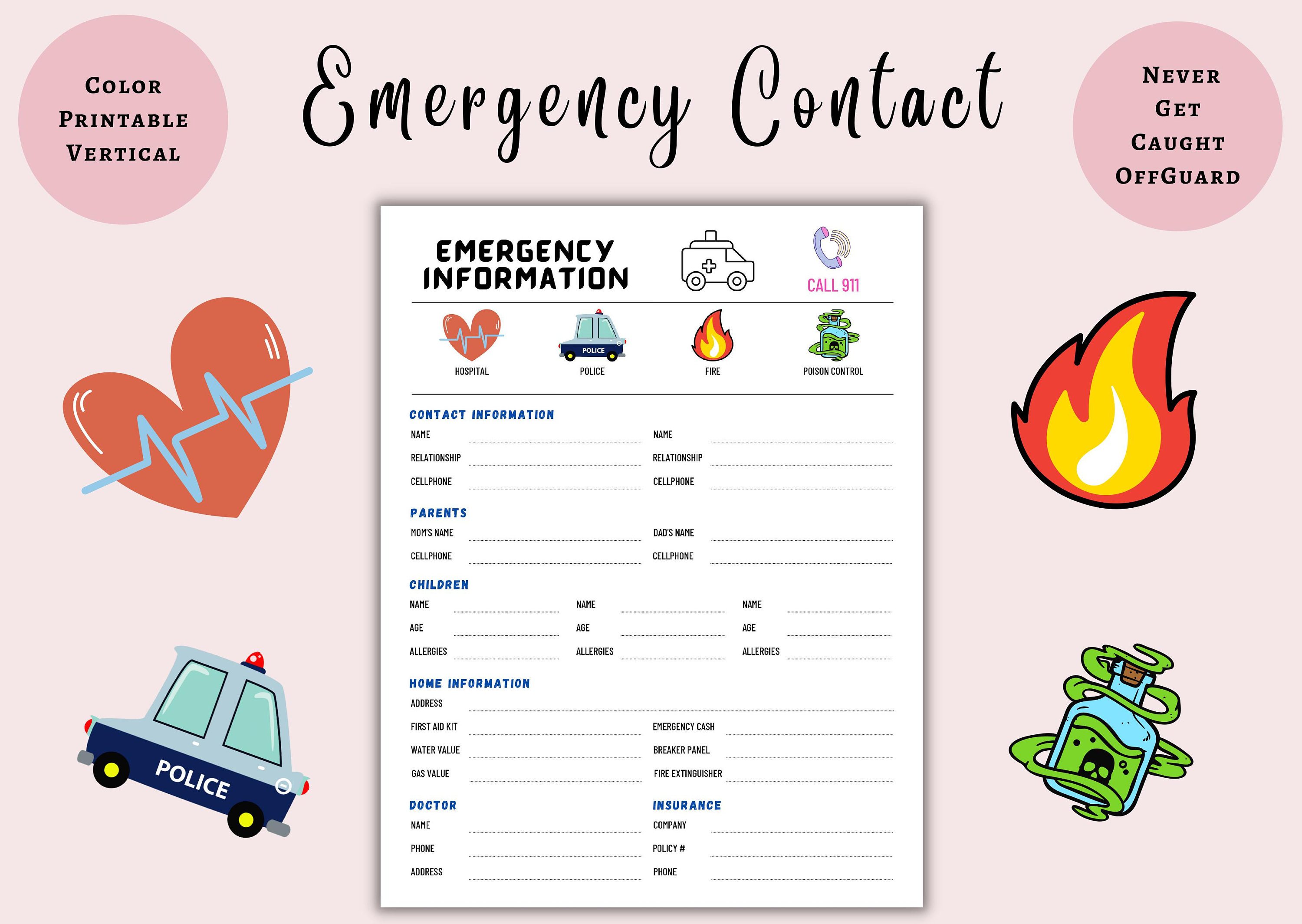 Emergency Contact List Emergency Contact Sheet Home Emergency