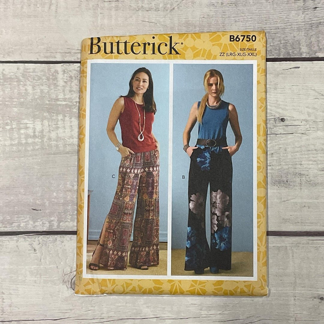 Butterick 6750 Sewing Pattern Wide Leg Flare Pants Side Slit Miss L-XXL ...