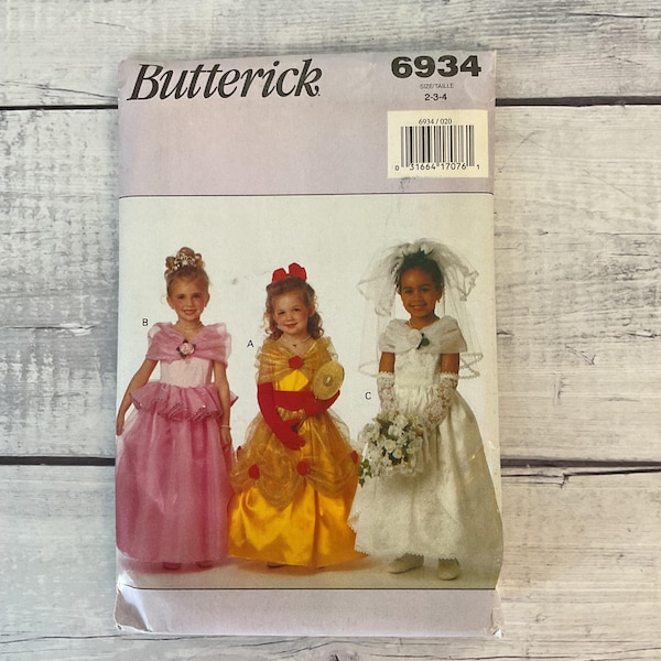Butterick 6934 Sewing Pattern Costume Wedding Princess Dress Child 2-4 UNCUT