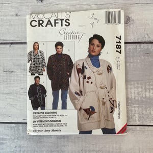 May include: A McCall's Crafts sewing pattern envelope for a jacket by Amy Martin, numbered 7187. The front displays illustrations of three jacket variations, including a cream jacket with abstract patches, a dark patterned jacket, and a black jacket.