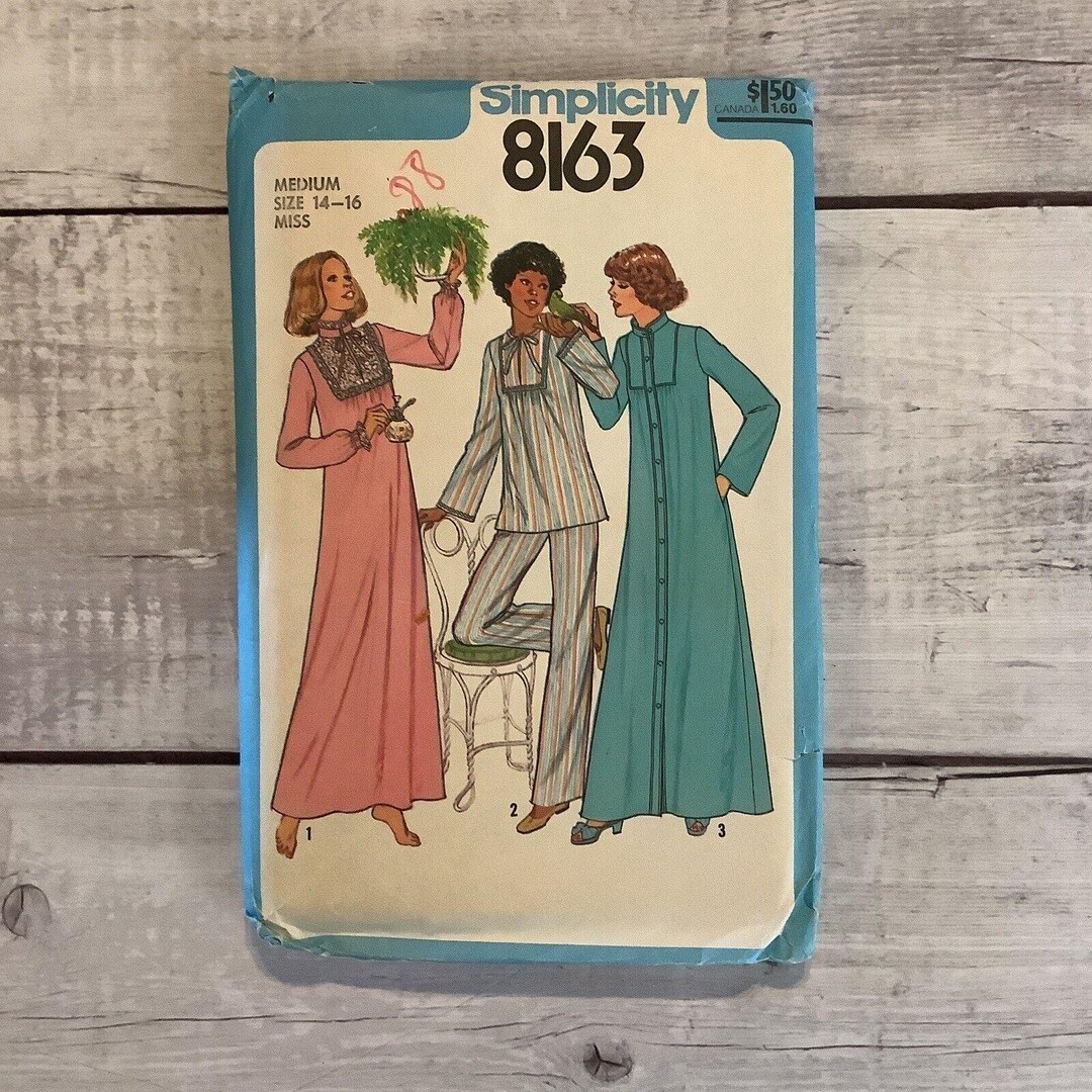 Simplicity Robe Pattern VTG Simplicity 8163 Sewing Pattern Robe Nightgown Pajamas Misses Size ...