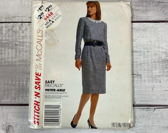 McCalls 4448 Sewing Pattern Dress Long Sleeves Straight Skirt Size 8-12 UNCUT