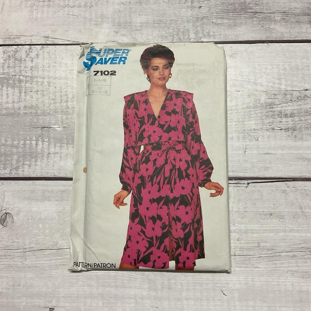 Simplicity 7102 Pattern Simplicity 7102 Sewing Pattern Dress Dolman Sleeve Oversize Collar Sz 6 ...