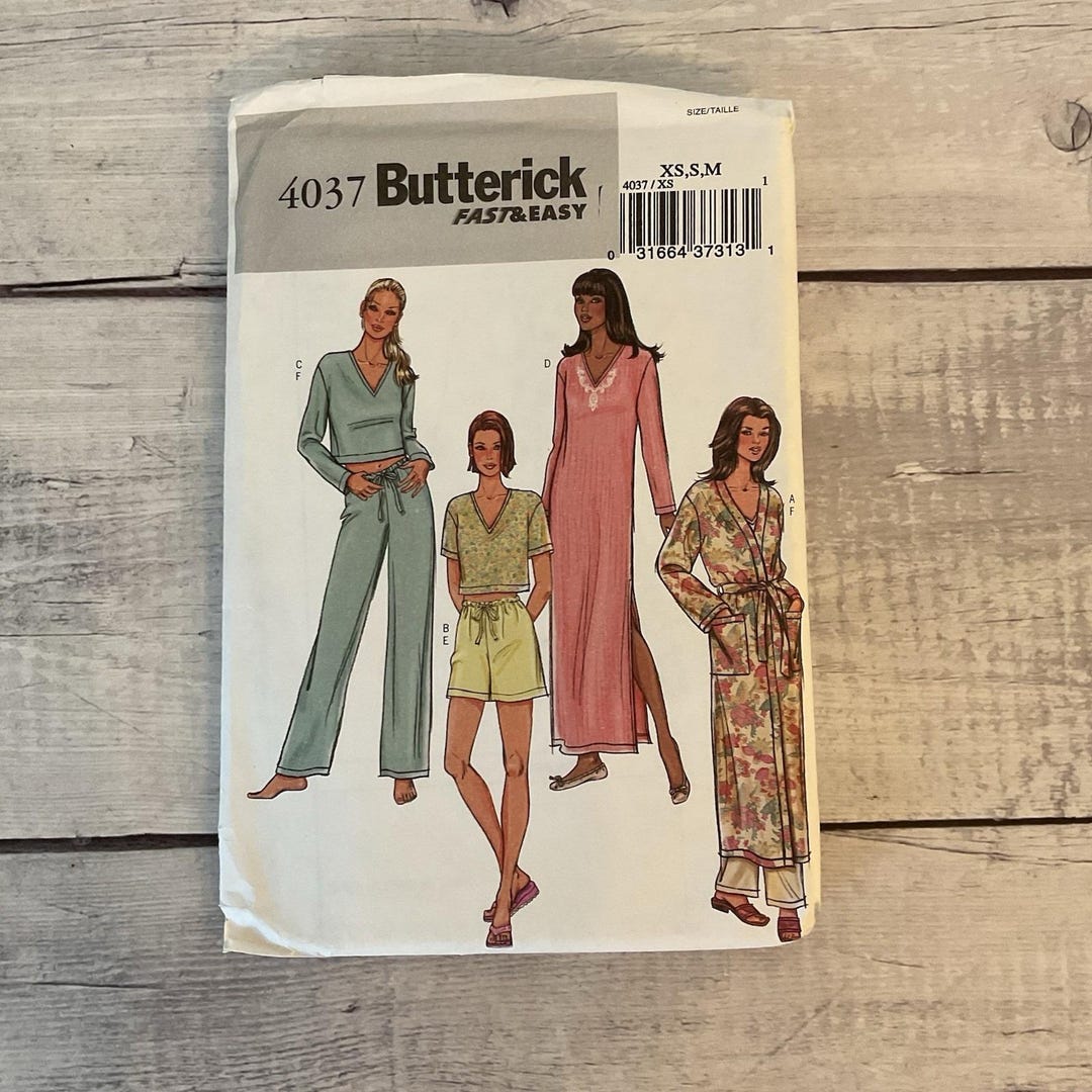 Butterick 4037 Sewing Pattern Nightgown Robe Pajamas Sleepwear XS-M ...