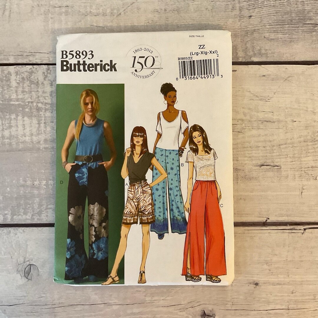 Butterick 5893 Sewing Pattern Pants Shorts Wide Leg Flare Slit Miss L ...