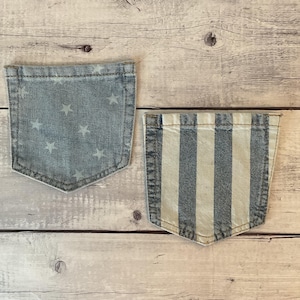 Denim Pockets Set of 2 Stars and Stripes Light Blue Jean Napkin Silverware Holders Repurposed Jeans for Crafting