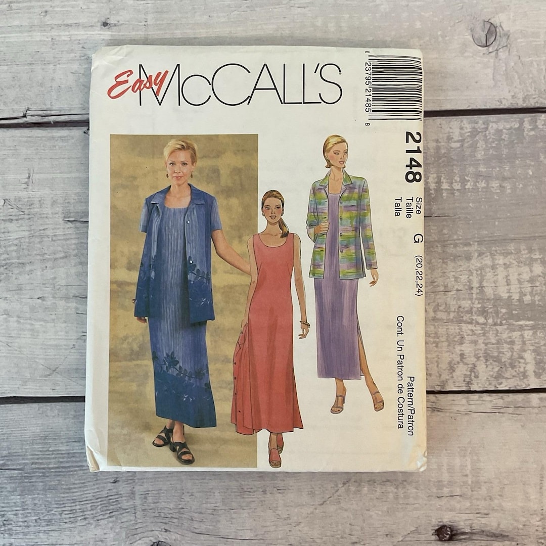 Mccalls 2148 Sewing Pattern Dress Sleeveless Midi Jacket Unlined 20-24 ...