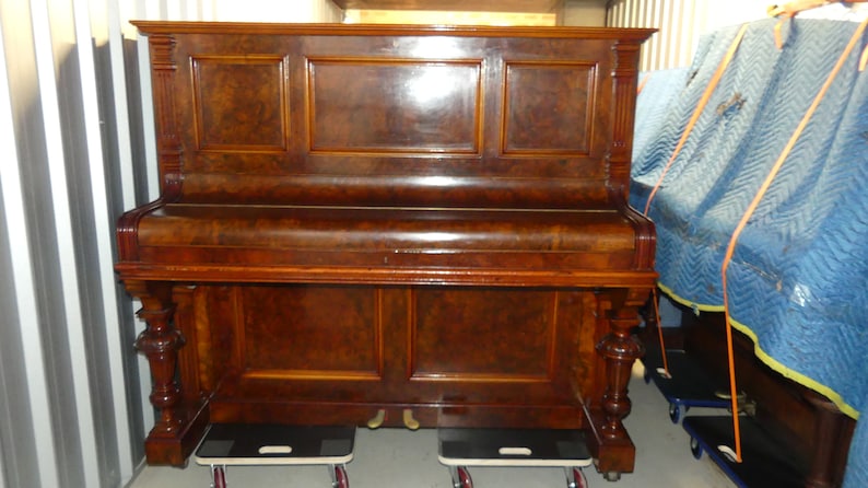 Astonishing Antique 1891 R. Lipp & Sohn Huge Grand Upright Concert Piano Restored French Polished Burr Walnut Original Keys image 2