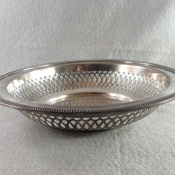 Vintage Stokes silver plated bowl pierced sides bread cake candy fruit metal serving dish basket cut outs catch all decorative EPNS A1 520